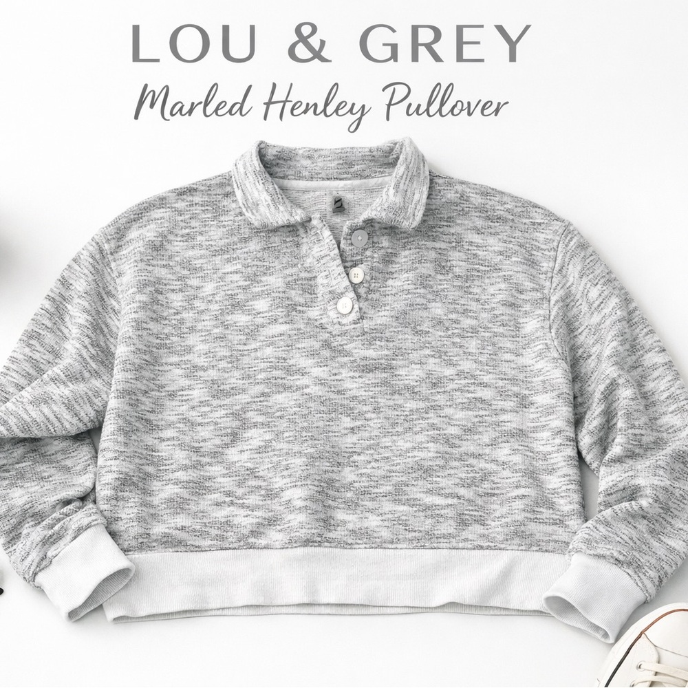 Lou & Grey Marled Henley Pullover Sweater - Gray